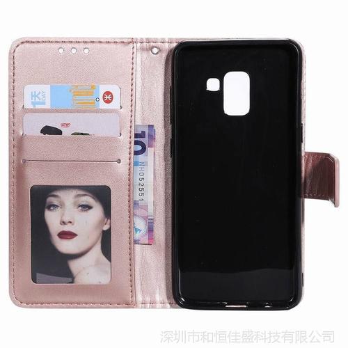 图腾压花皮套三星a82018手机保护壳a8plus2018插卡支架翻盖保护套
